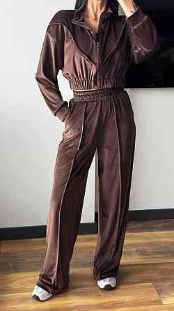 Женский плюшевый костюм тройка: кофта топ и штаны велюр Одесса