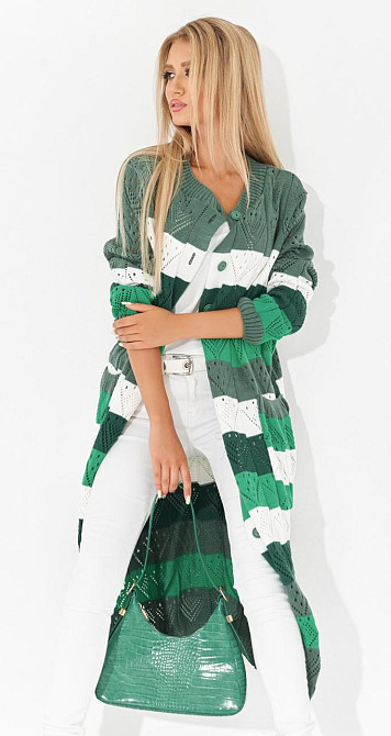 Ажурний кардиган із кишенями в смужку (48-52) Київ - фото 1