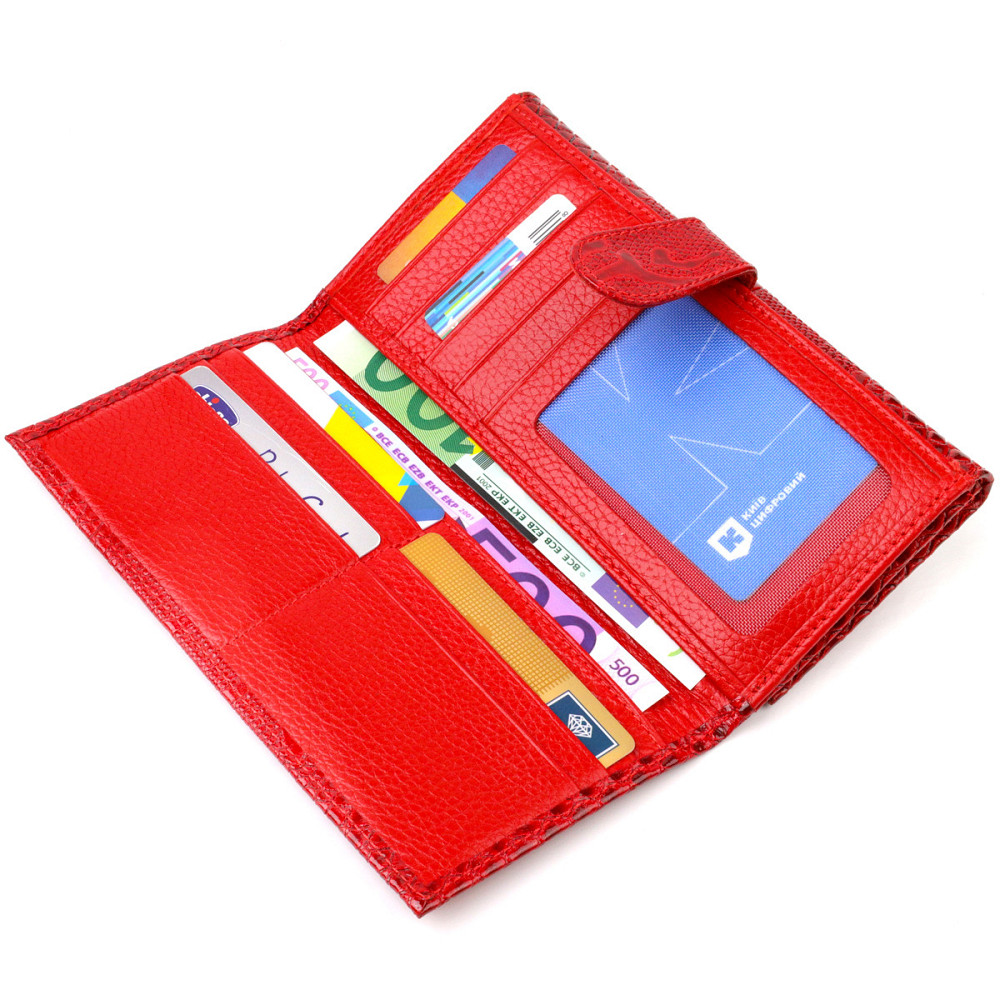 Лаковане жіноче портмоне з натуральної шкіри з тисненням під змію Червоний (CANPELLINI) Київ - фото 10