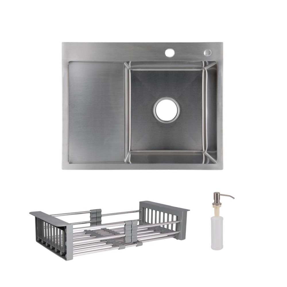 Комплект Lidz Handmade H6350L Мойка для кухни интегрированная крыло слева Brushed в комплекте с дозатором + Lidz K01G Корзина для Киев - изображение 1