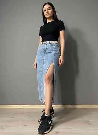 Юбка женская джинсовая Vanver 2030 длинная с боковым разрезом и ремнем голубая, голубой, 28, 28, 73 см, 98 см Киев