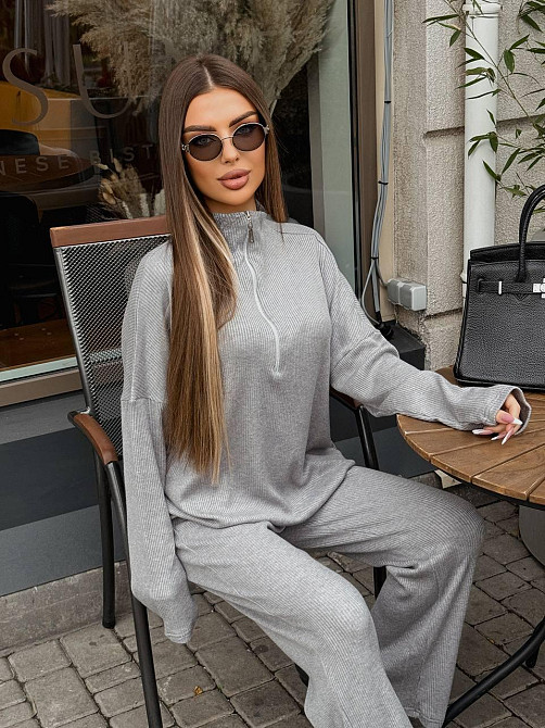 Жіночий стильний повсякденний костюм турецький ангора рубчик Сірий, 40/42 Одеса - фото 10