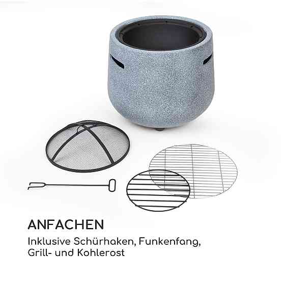 Чаша для костра Evora Ø45 см, деревянная решетка для гриля, искусственный камень, сталь, черный / имитация Ровно