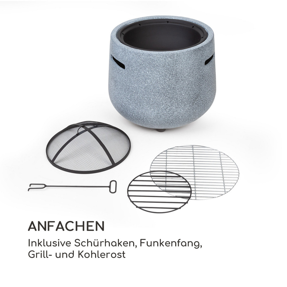 Чаша для костра Evora Ø45 см, деревянная решетка для гриля, искусственный камень, сталь, черный / имитация Ровно - изображение 3