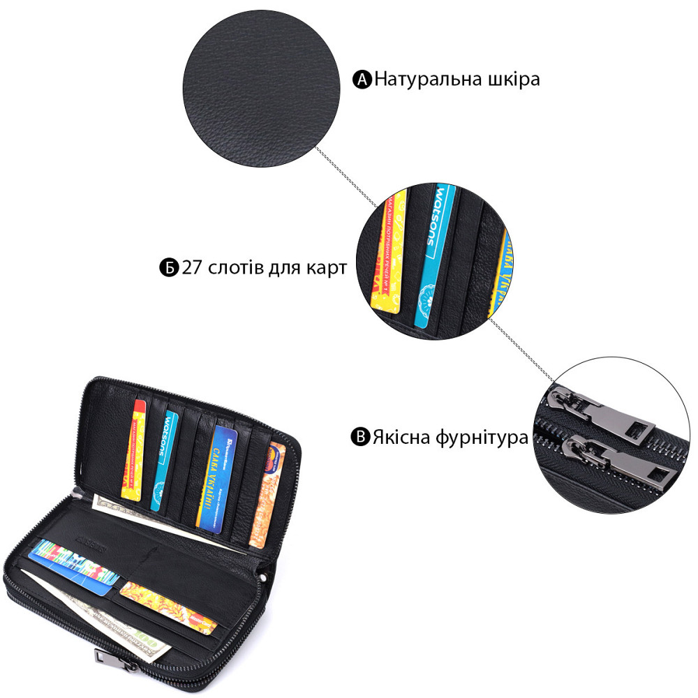 Стильный мужской клатч на два отделения из натуральной кожи ST Leather 22700 Черный Киев - изображение 4