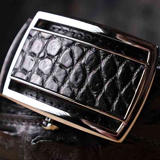 Ремінь-автомат CROCODILE LEATHER 18236 з натуральної шкіри крокодила (каймана) Чорний Київ