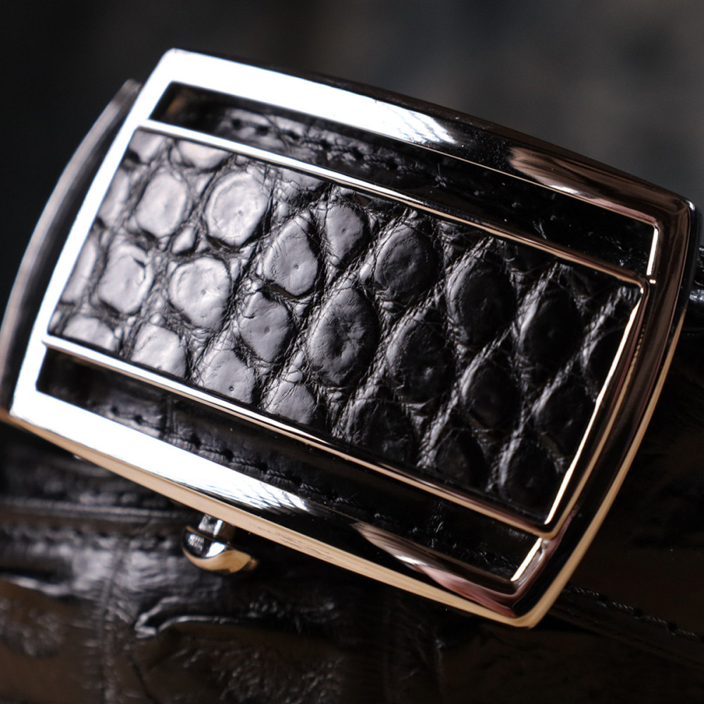 Ремінь-автомат CROCODILE LEATHER 18236 з натуральної шкіри крокодила (каймана) Чорний Київ - фото 2