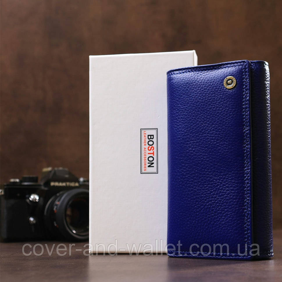Классический кожаный женский кошелек синего цвета c дополнительным блоком Boston S9001B Киев - изображение 8