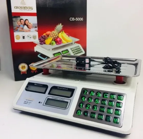 Ваги торговельні Crownberg CB-5006, до 50 кг, електронні, з акумулятором 6V, платформа з нержавійки Одеса