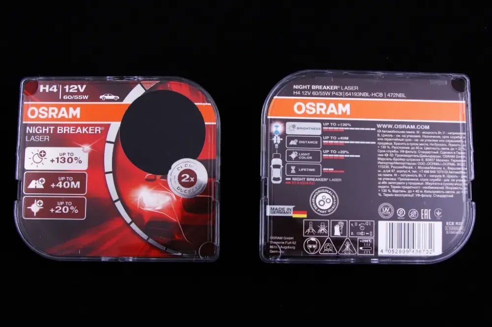 Лампа галогенная 12В  H4/P43t Osram 60/55 +130% Night Breaker Laser (2 шт.) Винница - изображение 2