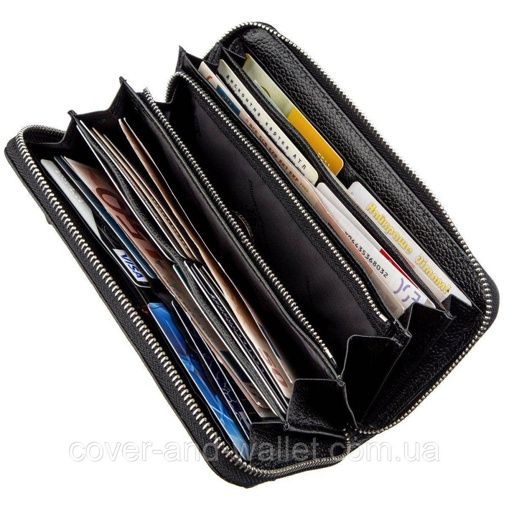 Большой кожаный кошелек клатч на много карточек черного цвета ST Leather Киев - изображение 6