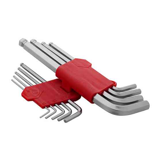 Набор ключей Г-образных шестигранных удлиненных, с шарообразным наконечником, 9 шт, 1,5-10 мм, Cr-V INTERTOOL HT-0603 Киев