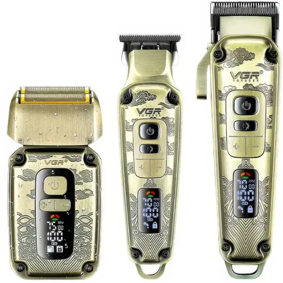 Набір для стрижки 3в1 VGR V-642 Gold: машинка, тример, шейвер IPX6, 4 швидкості, до 250 хв, LED, USB та метал Одеса