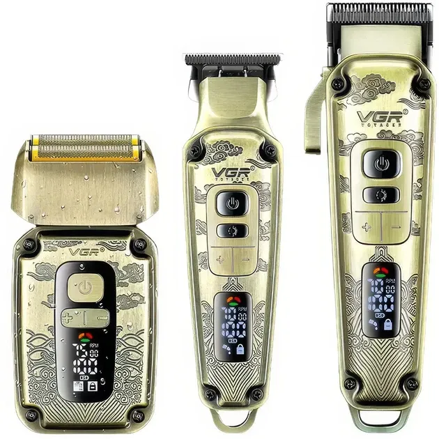 Набір для стрижки 3в1 VGR V-642 Gold: машинка, тример, шейвер IPX6, 4 швидкості, до 250 хв, LED, USB та метал Одеса - фото 4