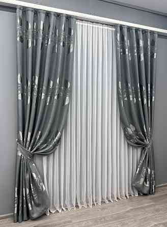 Комплект готових штор VR-Textil Льон Рогожка № 1692ш Сірий 100х270 см 2 шт (31-917) Київ