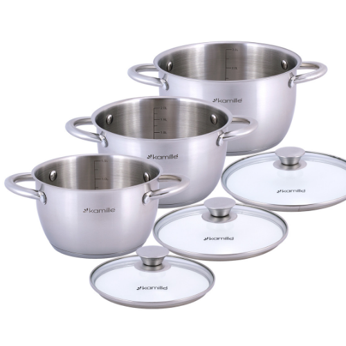 Набір каструль 6 предметів (каструлі 1,5/2/3л) нержавіюча сталь порожнисті ручки 4905 KAMILLE Житомир - изображение 4