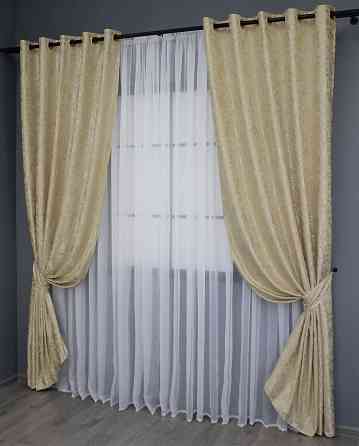 Комплект штор на люверсах VR-Textil Лен мрамор Pavliani ХО № 1270ш Бежевый 150х250 см 2 шт (37-0122) Киев