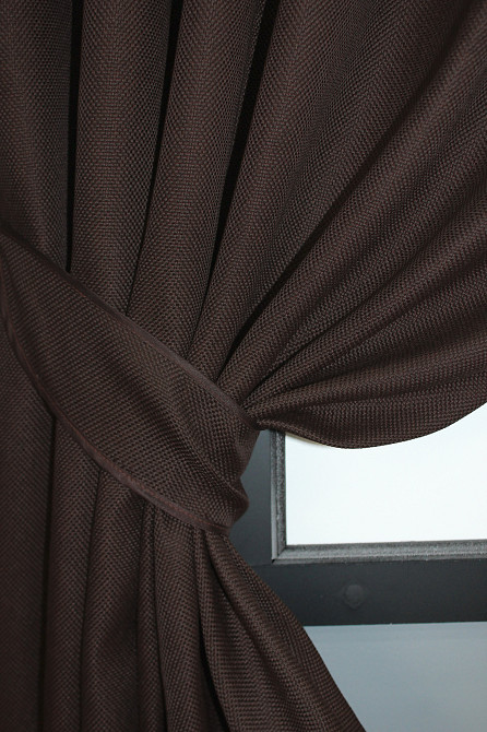 Комплект коротких штор VR-Textil Лен-блэкаут Лен Мешковина № 291ш Венге 130х170см 2 шт (35-0003) Киев - изображение 3