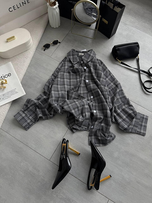 Женская трендовая оверсайз рубашка в клетку костюмный тиар Одесса - изображение 6