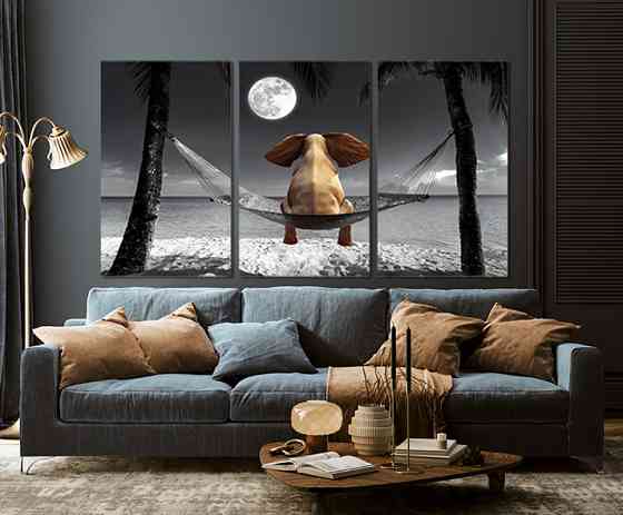 Модульная картина в гостиную / спальню  Слоник на пляжі    ART-278_3A Киев