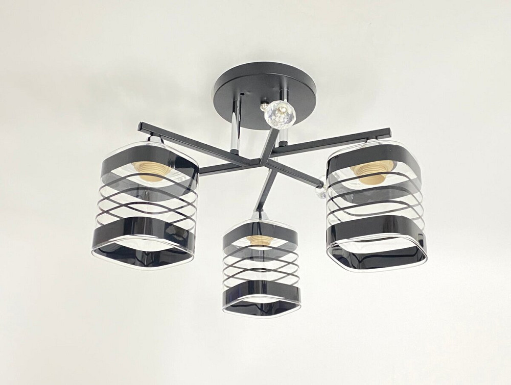 VALESO Люстра стельова класична на 3 плафони метал та скло VALESO 2429B/3 Чорний+Хром Коломыя - изображение 1