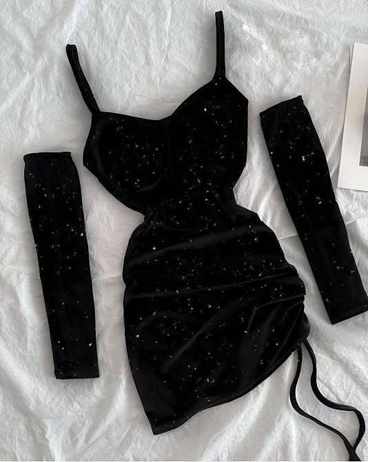 Женская вечерняя привлекательная мини-платье из бархата с блестками Одесса - изображение 1