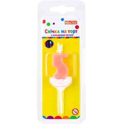 Свічка Maxi двостороння "5" з кольоровим вогнем, розмір 20*8*40 мм (MX622093-5) Вінниця