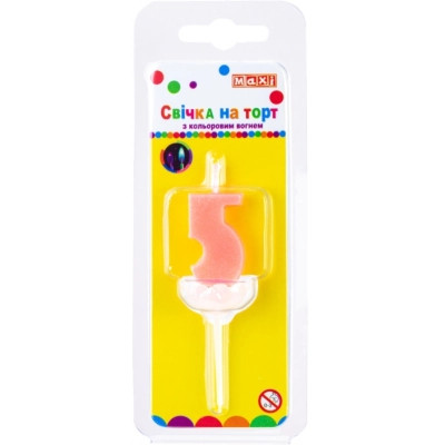 Свеча Maxi двостороння "5" з кольоровим вогнем, розмір 20*8*40 мм (MX622093-5) Винница - изображение 1