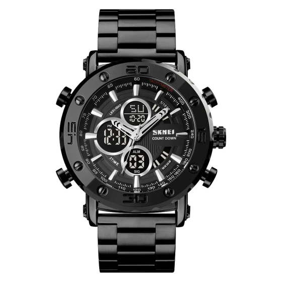 Мужские часы Skmei 1636 с браслетом Черный с черным Винница