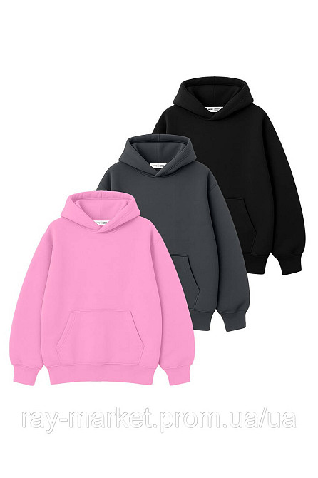 Набір жіночий худі оверсайз утеплене 3шт RAY OVERSIZE комбінований Рожевий/Темно-сірий/Чорний (U0404W-Pink-Dark Grey-Black) L/XL Київ - фото 1