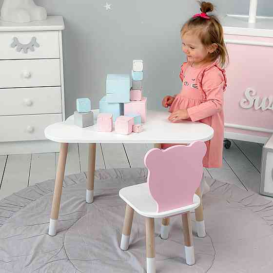 Игровой столик и стульчик для малыша идеальный комплект для рисования и учёбы Cтол тучка и стул мишка розовый Киев