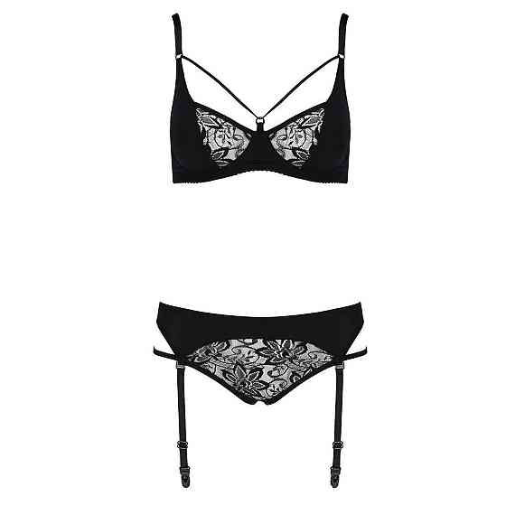 Комплект білизни Passion PAULINE SET S/M, black, стрепи, ліф, стрінги і пояс для панчох Sex Aura Київ