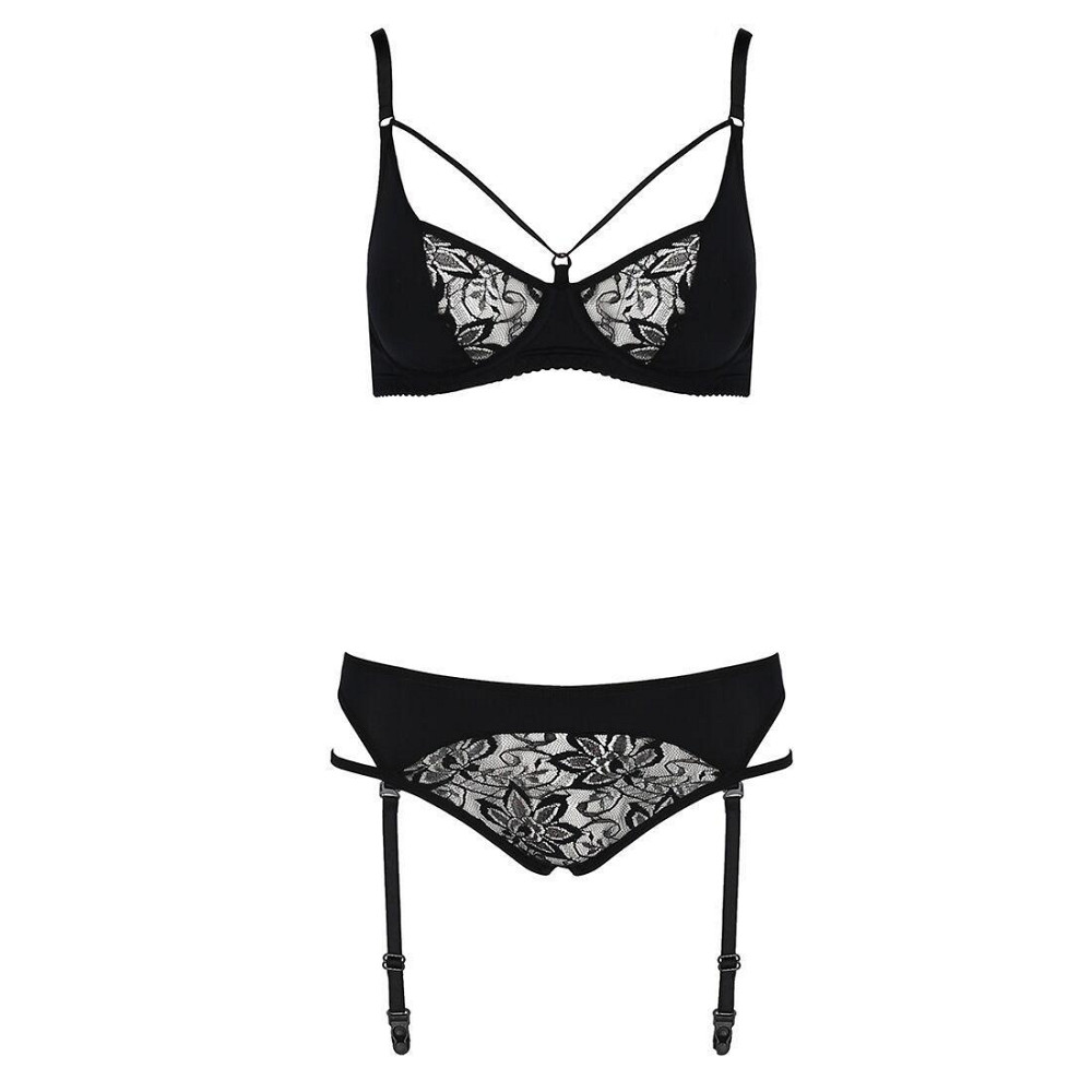 Комплект білизни Passion PAULINE SET S/M, black, стрепи, ліф, стрінги і пояс для панчох Sex Aura Київ - фото 5