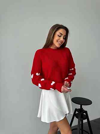 Жіночий стильний оверайз светр акрил/вовна Червоний Одеса