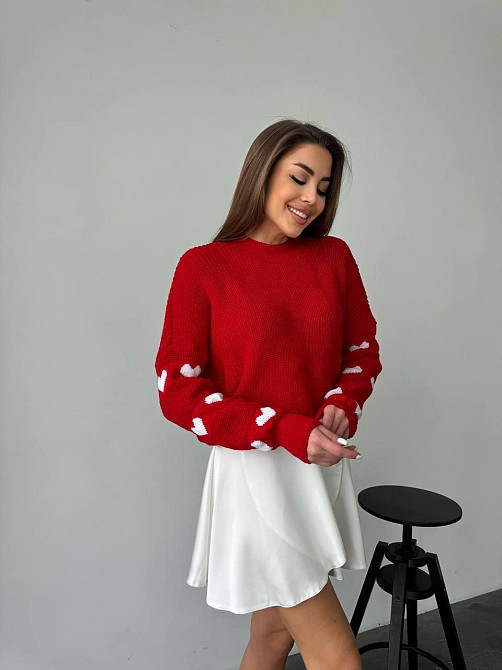 Женский стильный оверайз свитер акрил/шерсть Красный Одесса - изображение 1