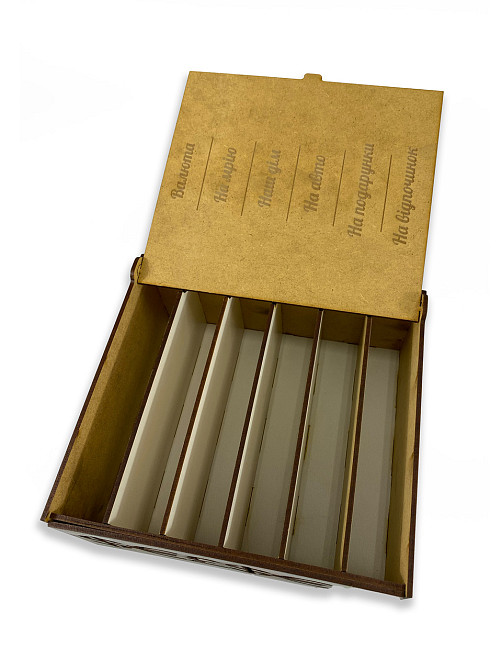 Коробка-органайзер для грошей FAMILY BANK з натурального дерева з різьбленням та перфорацією, скарбничка 19x20x8,5 см Кам'янець-Подільський - фото 2