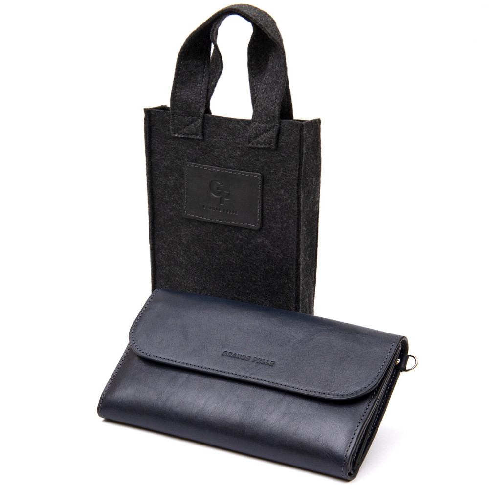 Стильный мужской клатч из натуральной кожи GRANDE PELLE 11427 Темно-синий Киев - изображение 7