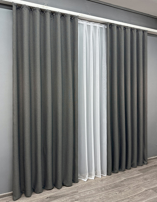 Комплект готовых штор VR-Textil Лен-блэкаут № 1220ш Серый 150х270см 2 шт (33-0038) Киев - изображение 12