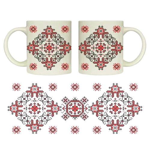 Чашка Вишиванка дрібний хрестик 325мл циліндр (подарункова уп) 3719 Кварта Житомир