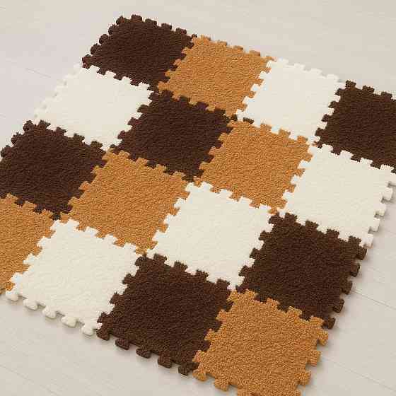 Коврик-пазл плюшевый, термоковрик, мат детский теплый 90*120см, 12 пазлов, 3 цвета коричневый/белый/бежевый Каменец-Подольский