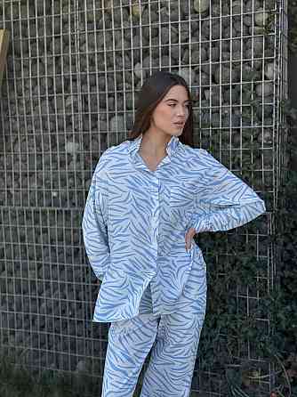 Костюм женский летний лен Голубой Животные принты XS-S Харьков