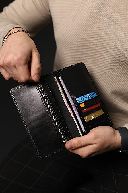 Мужской портмоне из натуральной гладкой кожи SR006 (Черный) Сумы - изображение 6