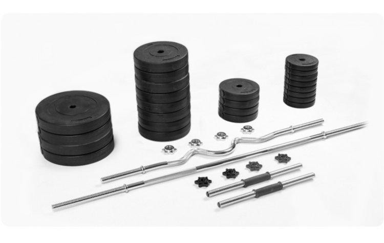 Штанга наборная + W-образный гриф с гантелями на 100 кг Гантели, гири, штанги и диски ударостойкий пластик Киев - изображение 1