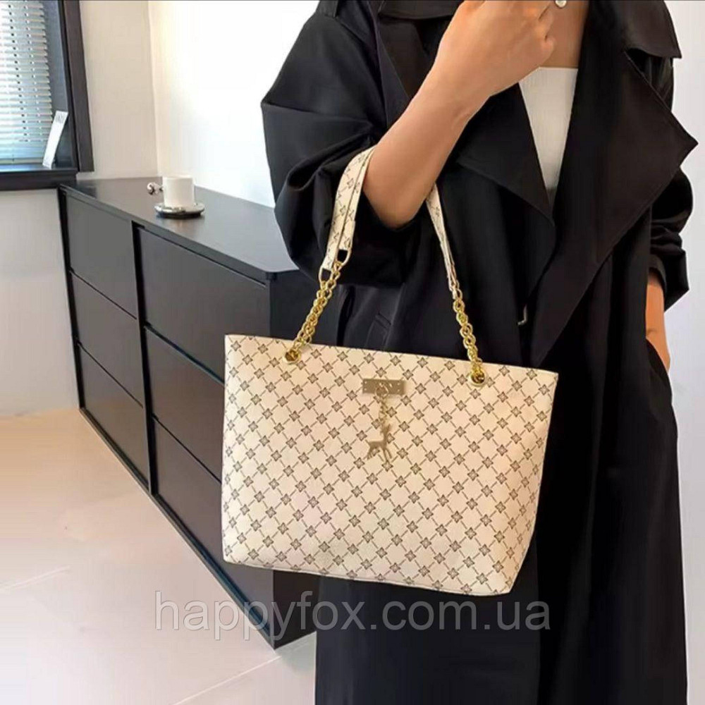 Жіноча стильна сумка-тоут із золотистими ручками-цепочками Львів - фото 2