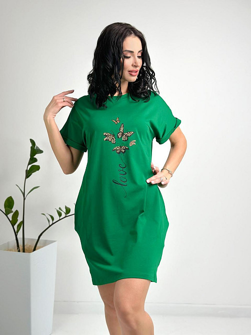 Літня сукня міні з принтом "Glide" оптом та по дропшипінгу | Норма і батал Зелений, 46-48 Київ - фото 1