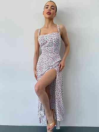 Жіноча романтична сукня максі на бретелях із розрізом штапель Білий, 42/44 Одеса