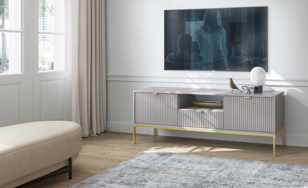 Тумба під телевізор Perfect Home Нова / Nova 2-дверна з 1 шухлядою і золотими ніжками RTV154 Сірий (PFH-091226) Дніпро - фото 1