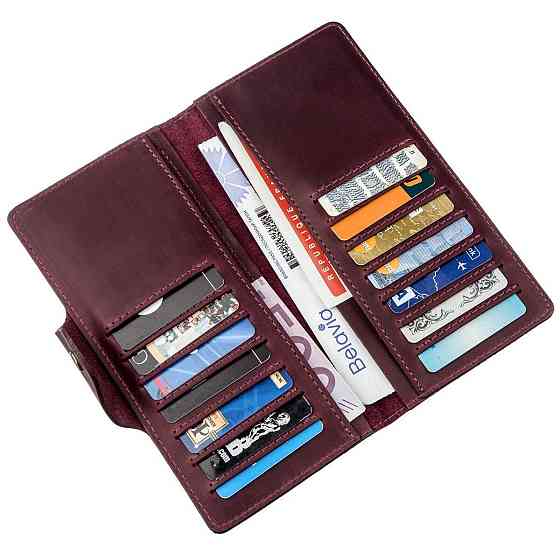 Бумажник женский вертикальный из винтажной кожи на кнопках Бордовый (SHVIGEL) Киев