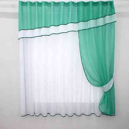 Кухонная занавеска VR-Textil № 018к штора и тюль с ламбрекеном бирюзовый с белым 280х170 см (52-0440) Киев