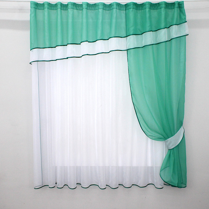 Кухонная занавеска VR-Textil № 018к штора и тюль с ламбрекеном бирюзовый с белым 280х170 см (52-0440) Киев - изображение 1